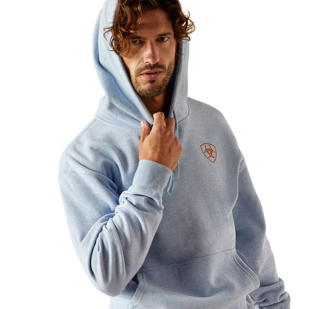 Ariat Men's Logo Hoodie in Light Blue Heather Colour Detail
