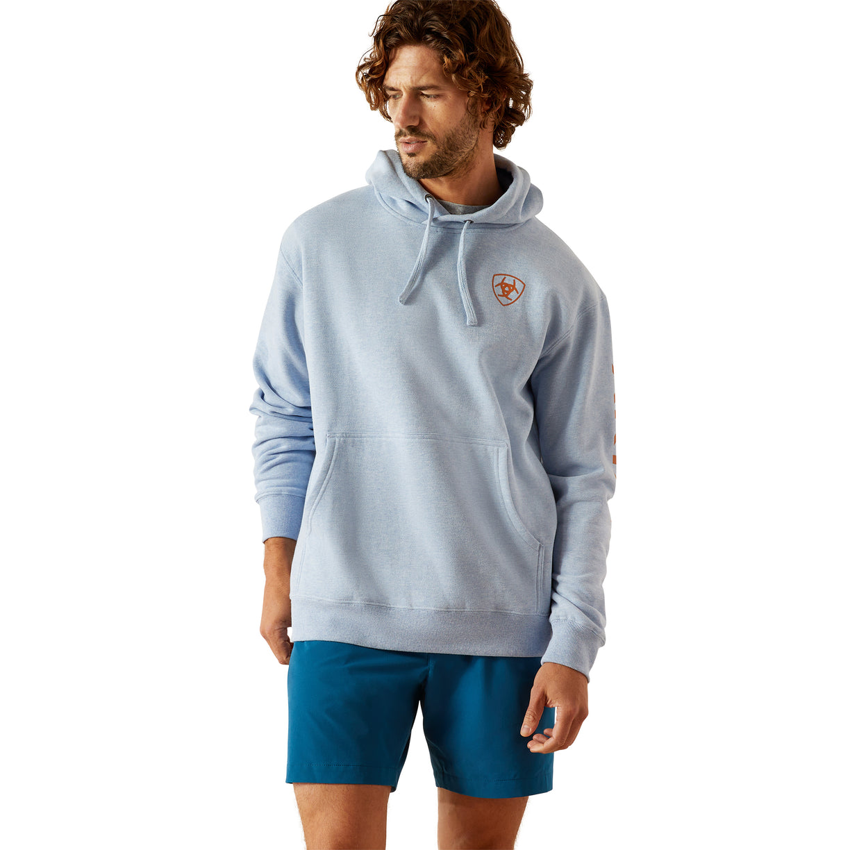 Ariat Men's Logo Hoodie in Light Blue Heather Colour Front