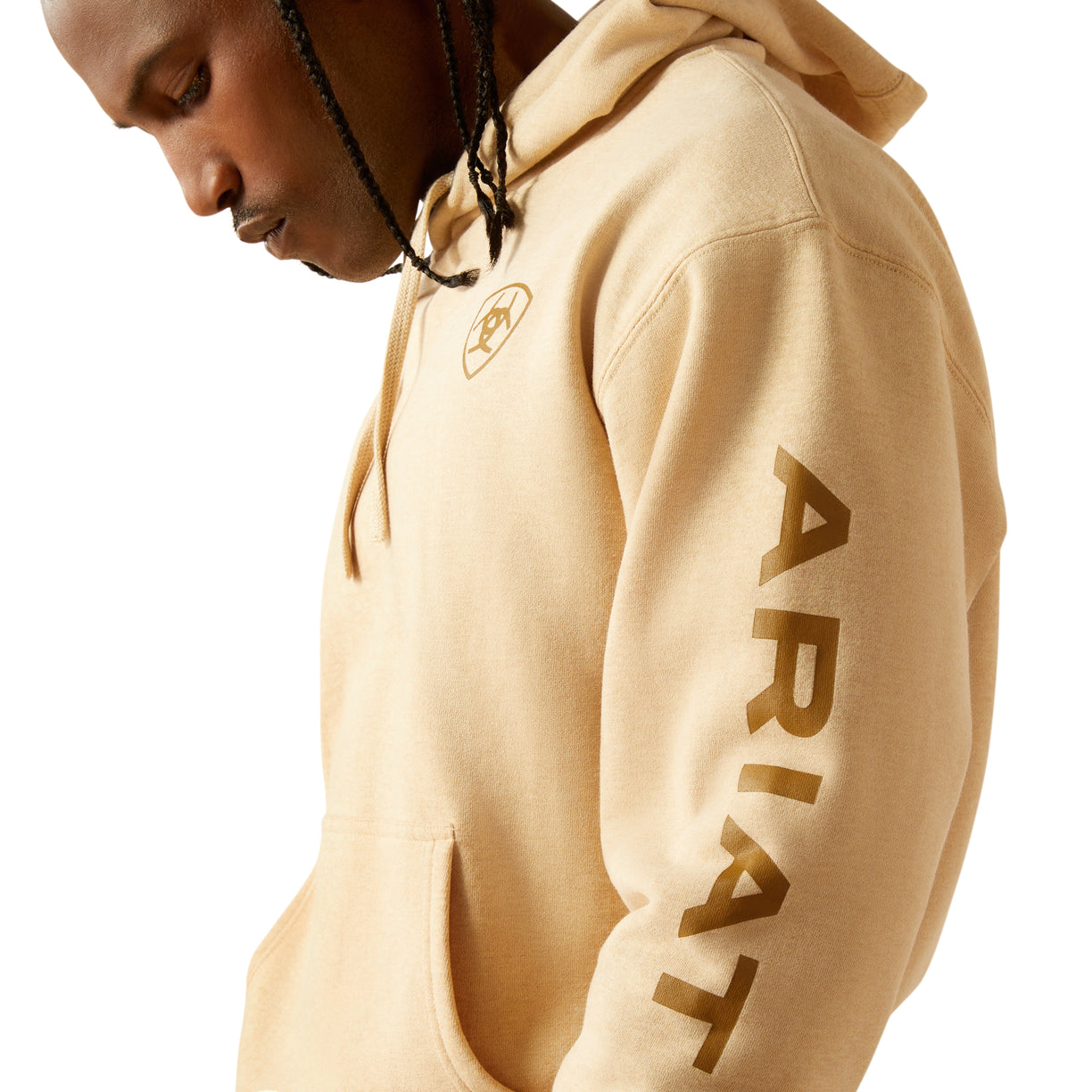 Ariat Men's Logo Hoodie in Tan Heather Colour Detail