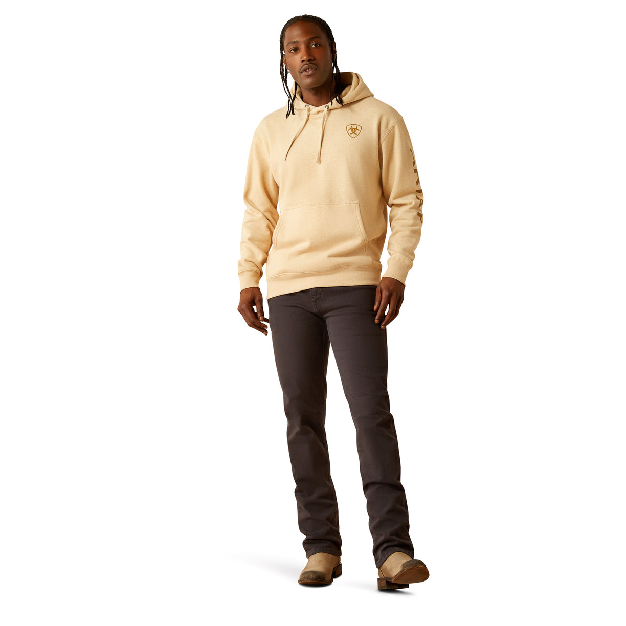 Ariat Men's Logo Hoodie in Tan Heather Colour Full