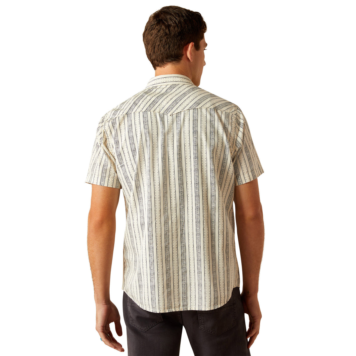 Man wearing a striped shirt on a white background