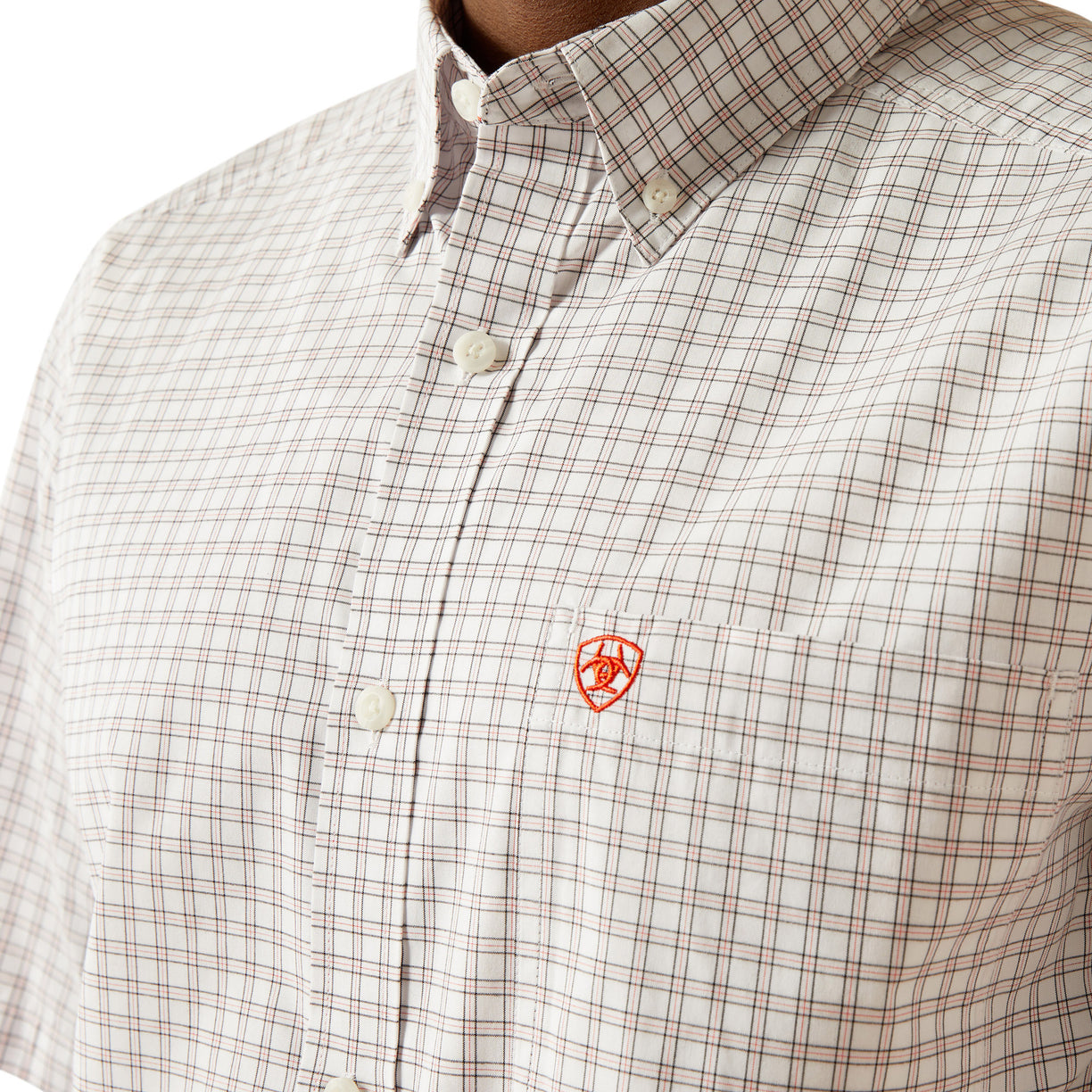 Plaid shirt with a logo on a white background