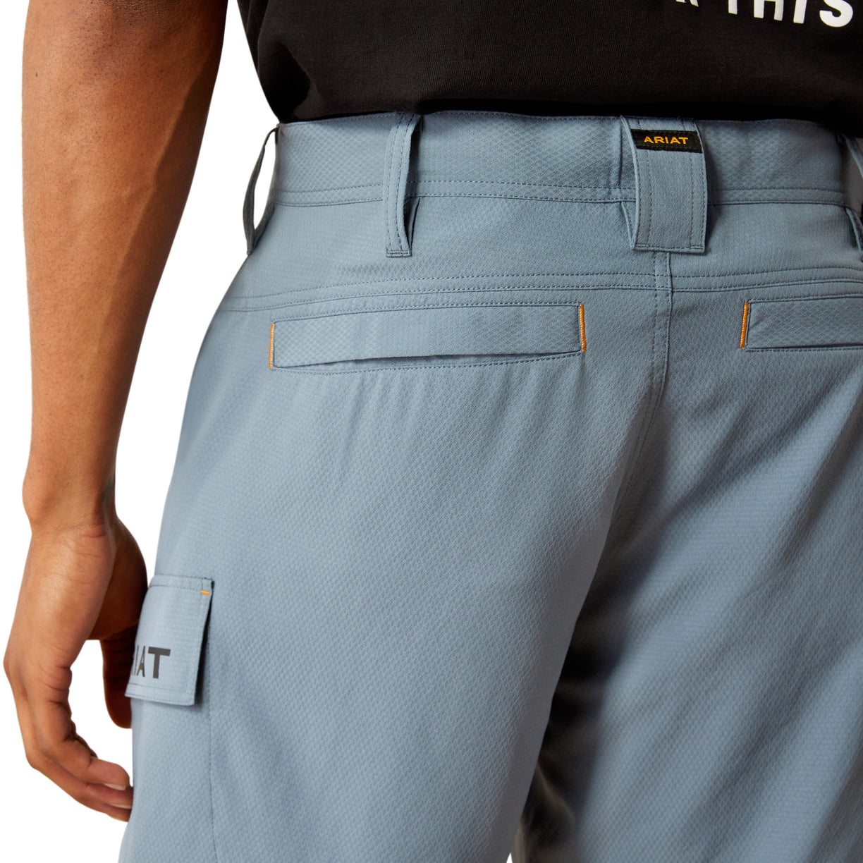 Light blue shorts with Ariat logo on a white background