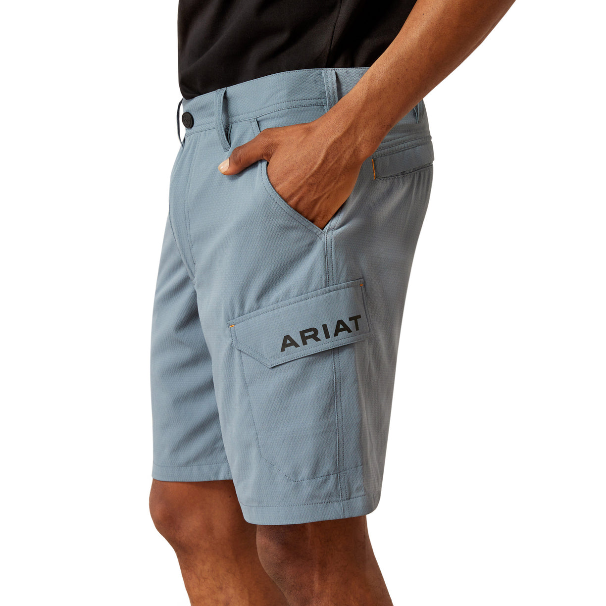 Light blue shorts with Ariat logo on a white background