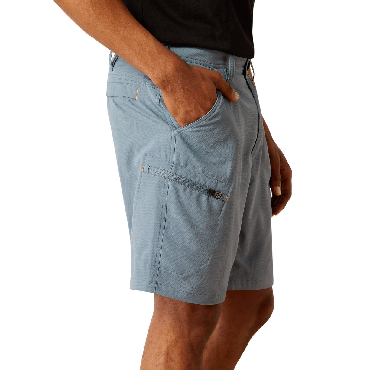 Light blue shorts with Ariat logo on a white background