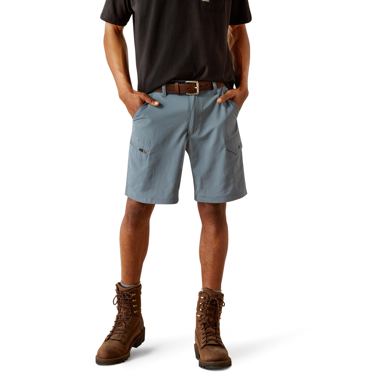 Light blue shorts with Ariat logo on a white background