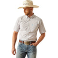 Man wearing a checkered shirt, jeans, and a cowboy hat on a white background