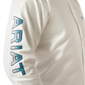 White jacket with colorful 'Aray' text on the sleeve against a white background