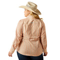 Person wearing a striped shirt and cowboy hat on a white background