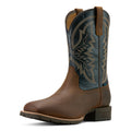 Ariat Men's Hybrid Ranchwork Waterproof Cowboy Boot in tavern taupe leather and dark denim - Front
