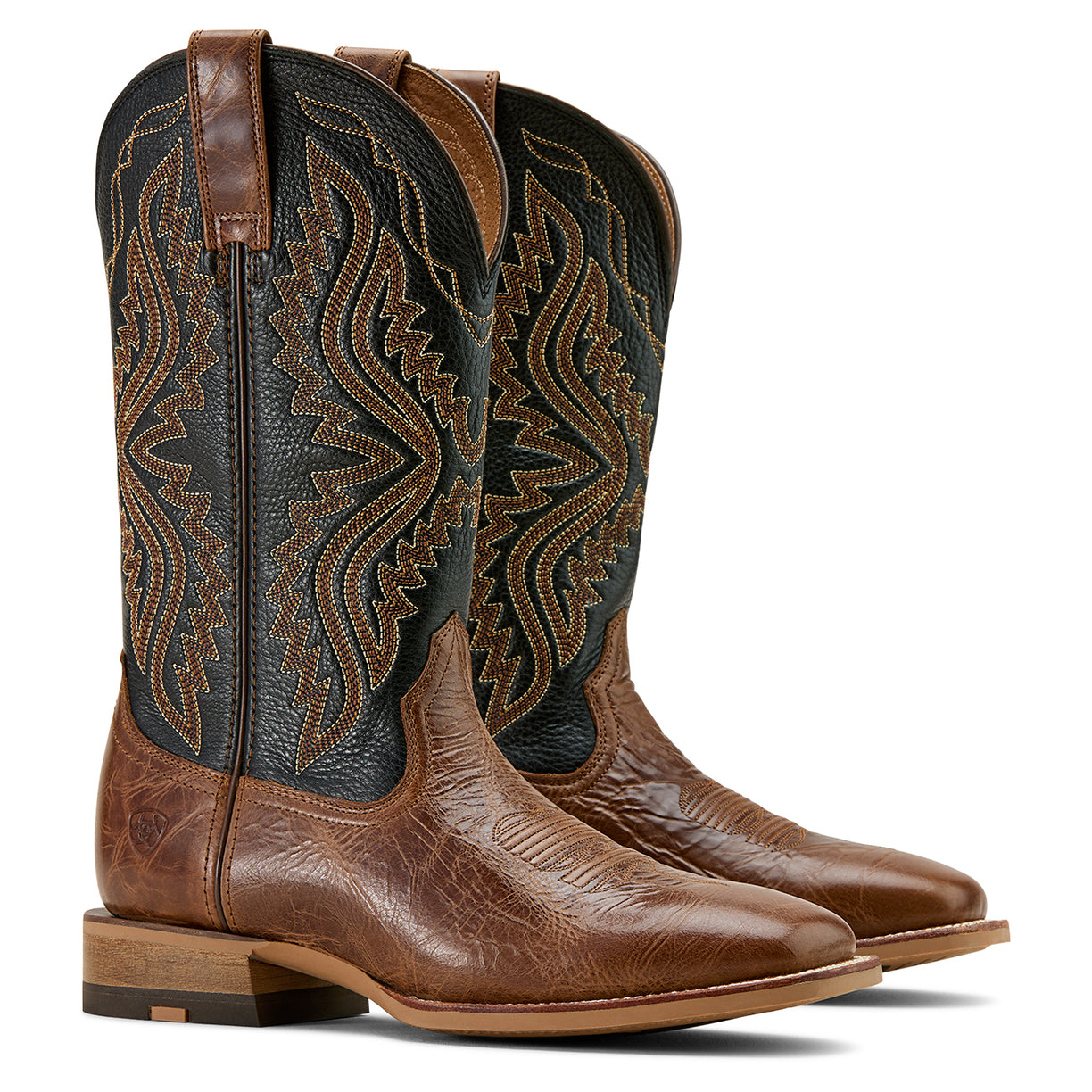 Ariat Men's Baxter Cowboy Boot in Dark Tan & Black Deertan Colour Pair