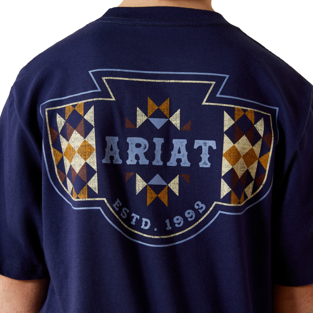 Navy blue t-shirt with Ariat logo on the back
