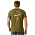 Man wearing a green Ariat t-shirt on a white background