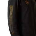 Black long-sleeve shirt with gold text and logo on a white background