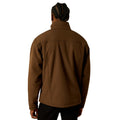Brown jacket worn by a person on a white background