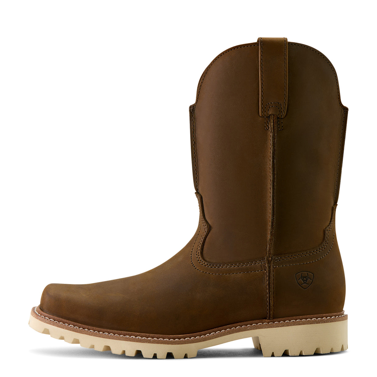 Brown leather boot on a white background