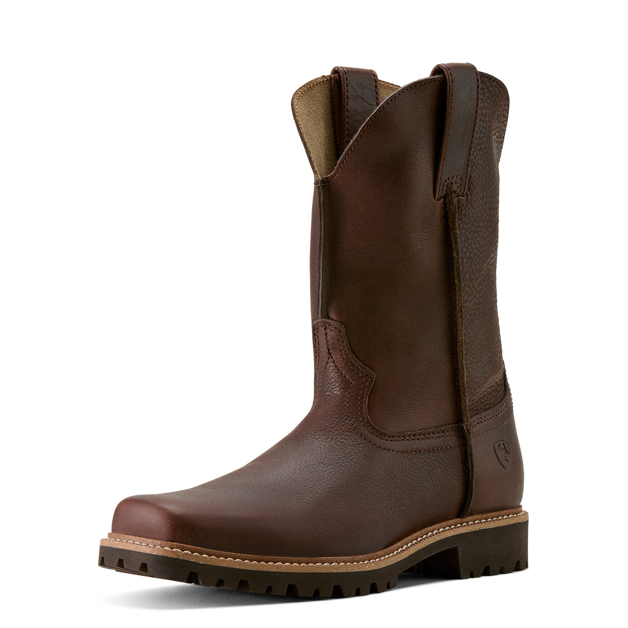 Brown leather boot on a white background