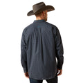 Man wearing a dark plaid shirt and cowboy hat on a white background