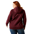 Person wearing a maroon hoodie on a white background
