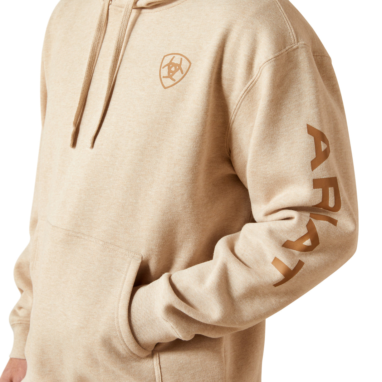 Beige hoodie with 'Army' text on sleeve and logo on chest against a white background