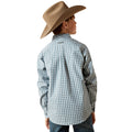 Person wearing a checkered shirt and cowboy hat on a white background