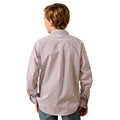 Person wearing a patterned shirt on a white background