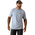 Heather grey pocket t-shirt with a small Ariat chest label, worn with dark pants and a cap