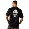 Rebar Heat Fighter Roughneck T-Shirt in black, back view, featuring a bold skull-in-hard-hat graphic print.