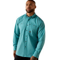 Turquoise long sleeve work shirt with dual chest pockets