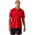 Bright red short sleeve polo shirt with embroidered chest logo