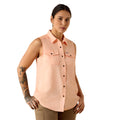 Ariat Rebar Made Tough VentTEK DuraStretch Tank in peach - sleeveless button-up work shirt with chest pockets, front view on model