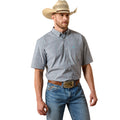 Ariat Pro Series Percie Classic Fit Shirt, a grey windowpane check short-sleeve worn with jeans.