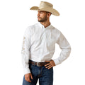 Ariat Team Logo Lightweight Twill Classic Fit Shirt in white with tonal sleeve embroidery.