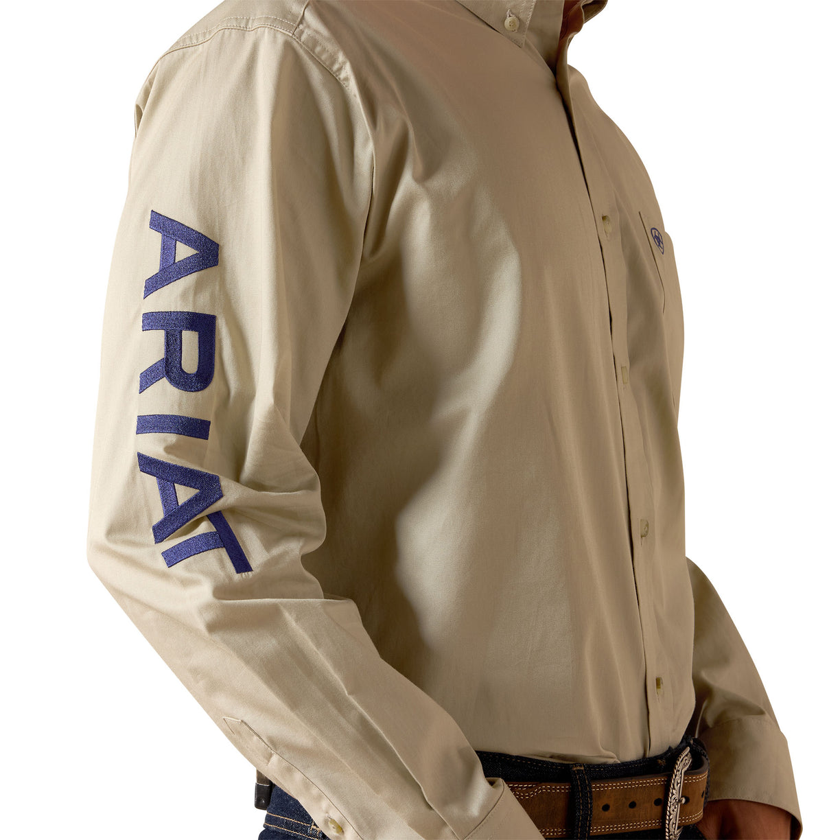 Beige jacket with 'Ariat' branding on a white background