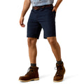 Ariat Rebar DuraStretch Made Tough 10 inch Short in navy - men's utility shorts, waist-down front view on model