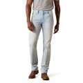 Light blue jeans worn by a person on a white background