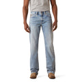 Light blue jeans worn by a person on a white background