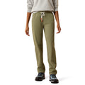 Person wearing olive green pants on a white background