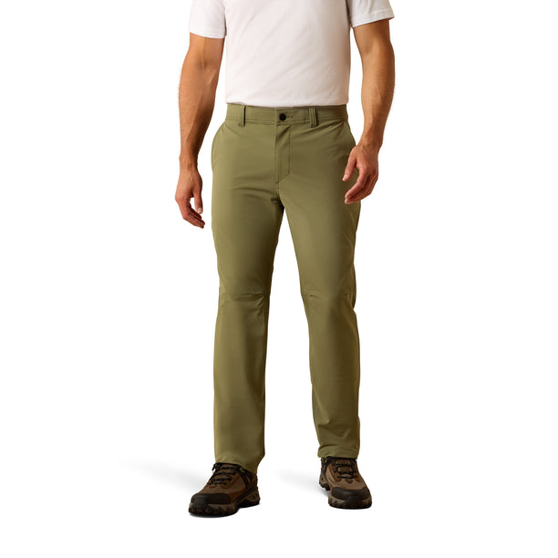 Person wearing olive green pants on a white background