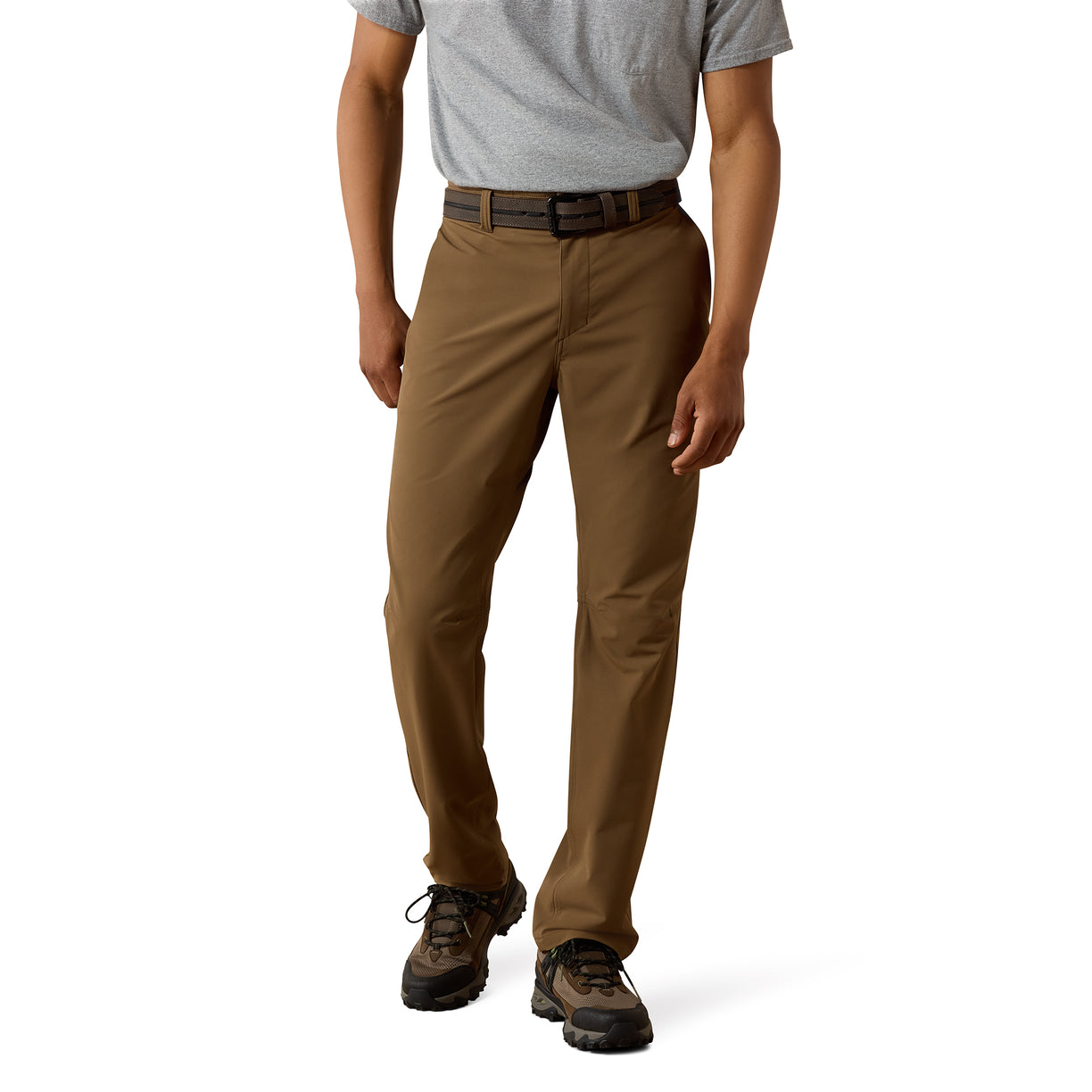 Person wearing brown pants on a white background