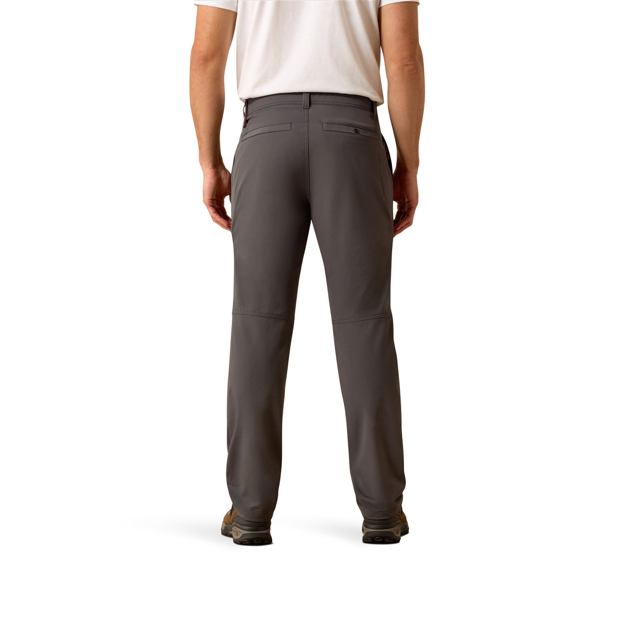 Person wearing gray pants on a white background