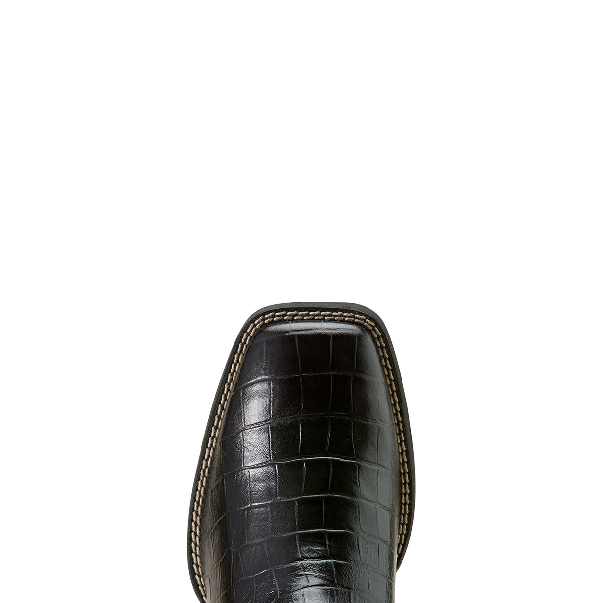 Close-up of a black leather boot with a white background