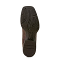 Close-up of a brown shoe sole with 'Ariat' branding on a white background