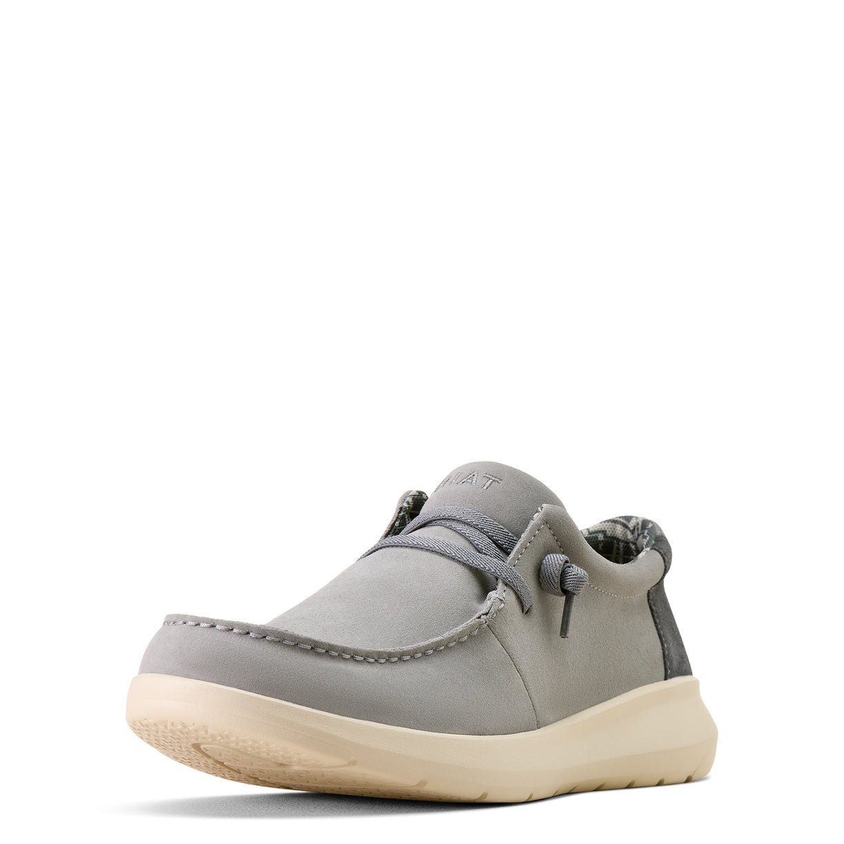 Gray shoe with a white sole on a white background