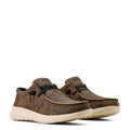 Brown textured sneakers with black laces on a white background