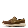 Brown leather boat shoe on a white background