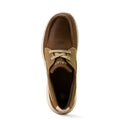 Brown leather lace boat shoe on a white background