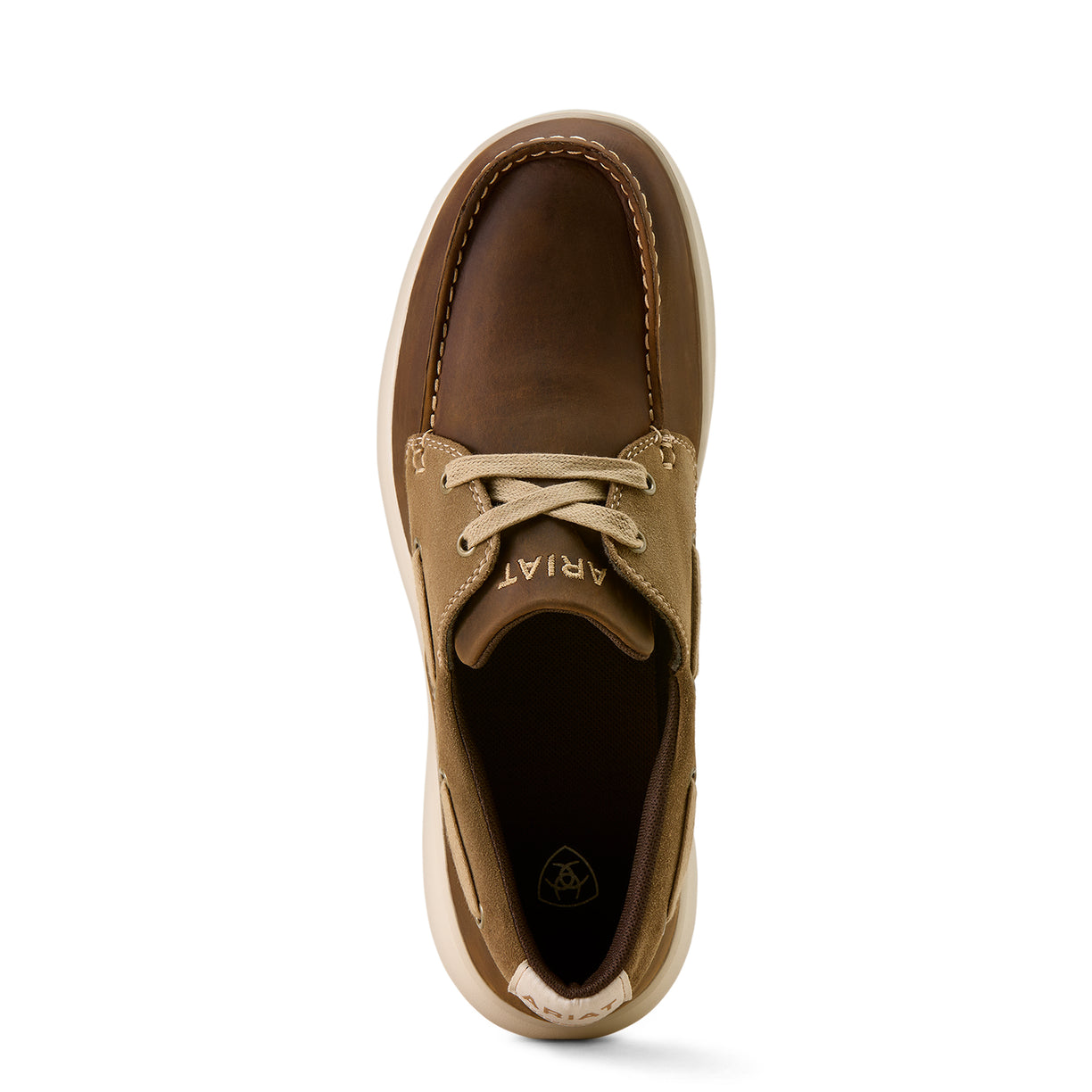 Brown leather lace boat shoe on a white background