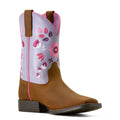Children's cowboy boot with floral embroidery on a white background