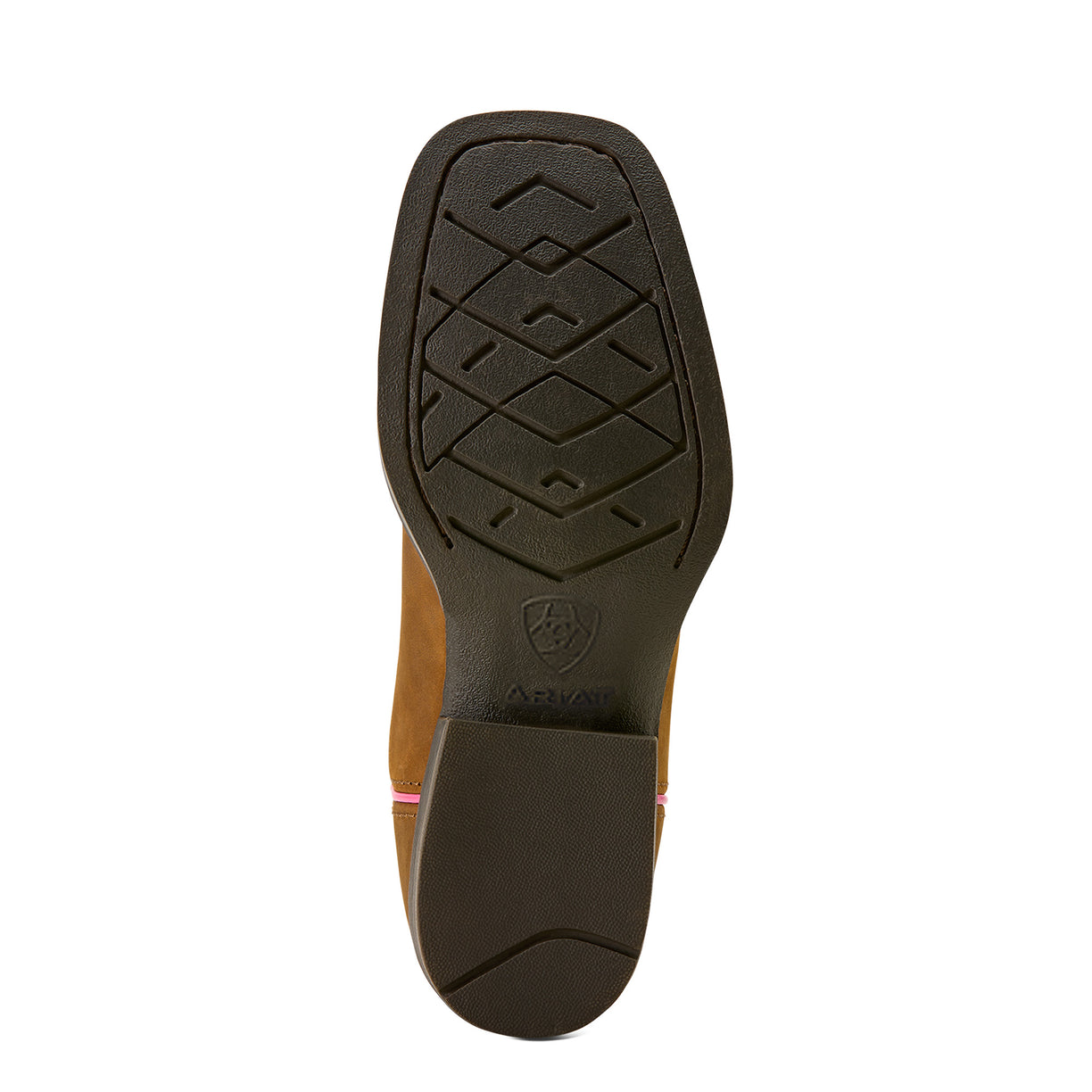 Brown shoe sole with a visible brand logo on a white background
